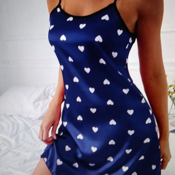 Navy Blue White Hearts Night Gown XL Size 12 in USA - Picture 4 of 16